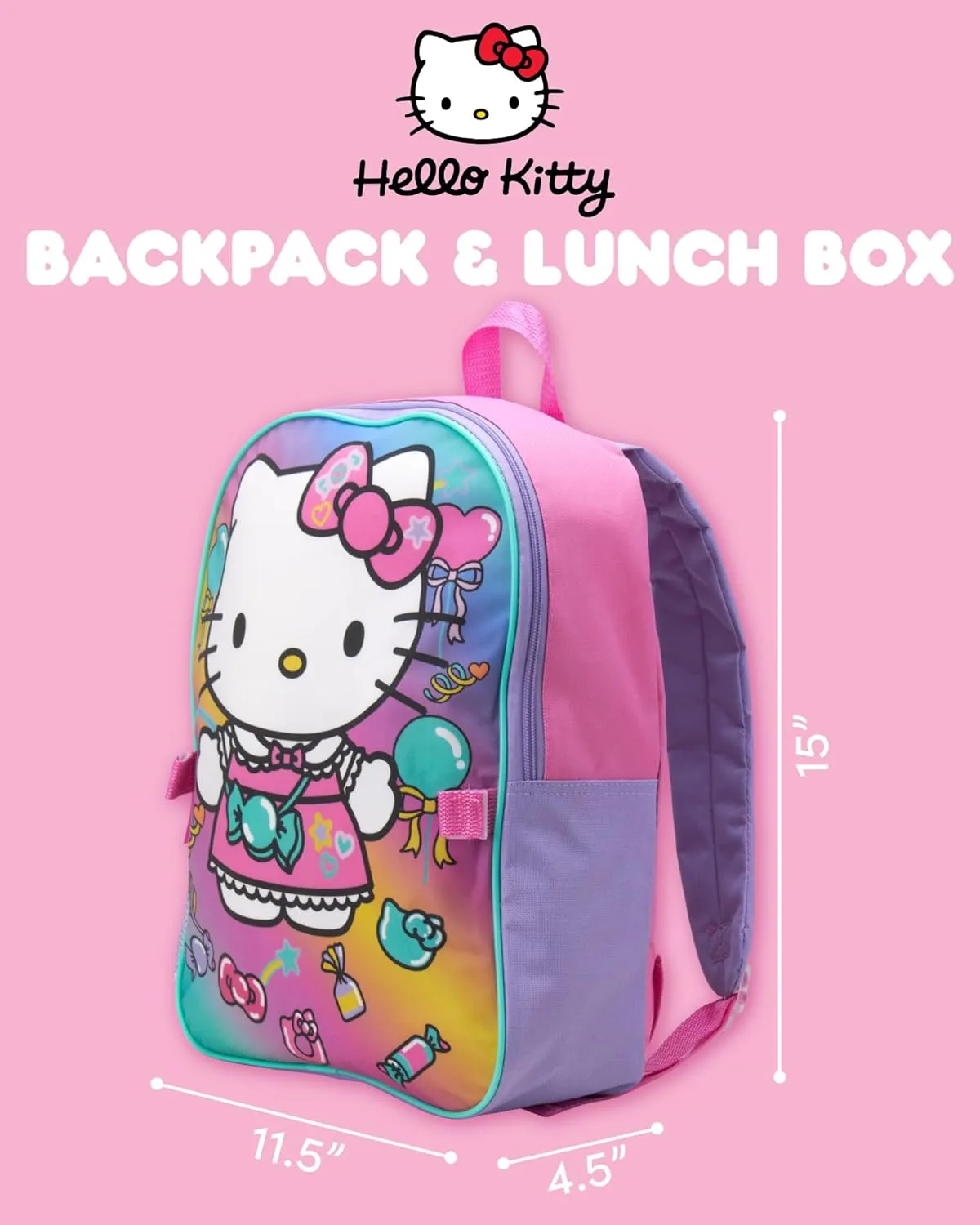 Fast Forward Kids Backpack - Disney Frozen Spider-Man Paw Patrol - 15" School Bookbag with Lunch Box for Boys and Girls, Size One Size, Hello Kitty Pastel