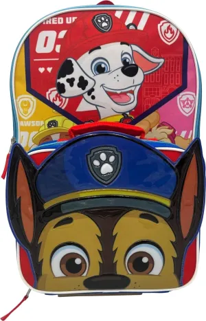 Fast Forward Kid's Licensed POP-Out 16" Backpack with Lunch Box Combo Set (Paw Patrol-Boy)
