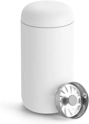 Fellow 12 oz Carter Move Travel Mug - Vacuum-Insulated Stainless Steel Travel Coffee Mug - Coffee Tumbler with Ceramic Interior and Splash Guard - Matte White