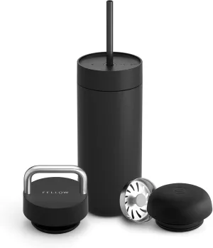 Fellow 16 oz Carter Bundle (3 in 1) Travel Mug with Carry Handle, Move & Cold Lids with Straw - To-Go Coffee Tumbler, Ceramic Interior & Vacuum-Insulated Stainless Steel - Coffee Cups-Matte Black