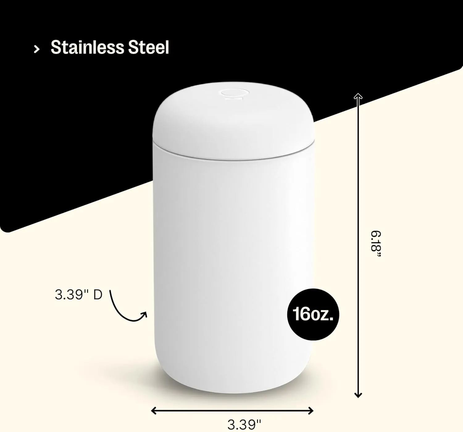 Fellow 16 oz Carter Wide Travel Mug - Wide Mouth Vacuum-Insulated Stainless Steel - Tea and Coffee Tumbler - Travel Coffee Mug with Ceramic Interior - Matte White