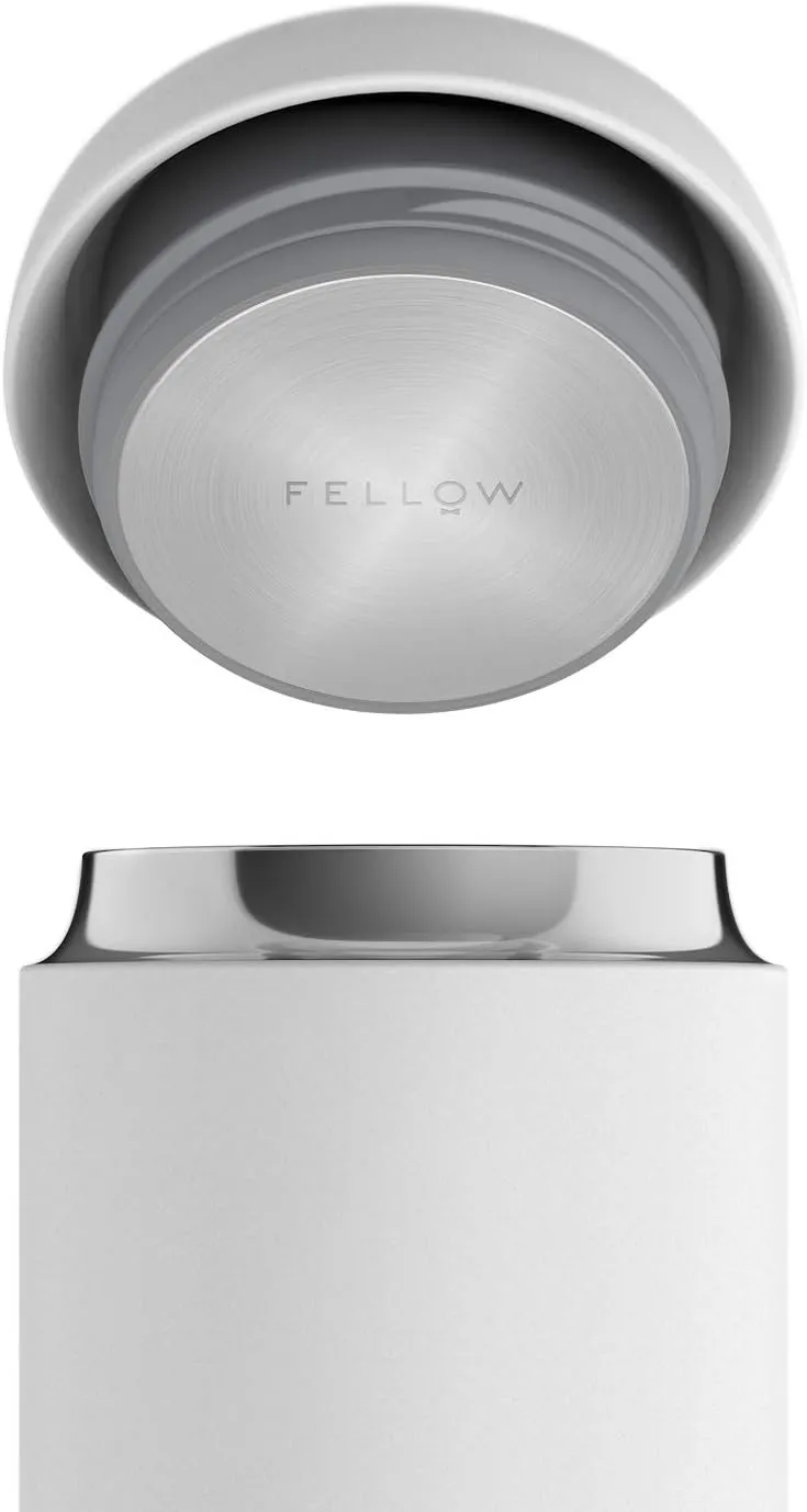 Fellow 16 oz Carter Wide Travel Mug - Wide Mouth Vacuum-Insulated Stainless Steel - Tea and Coffee Tumbler - Travel Coffee Mug with Ceramic Interior - Matte White