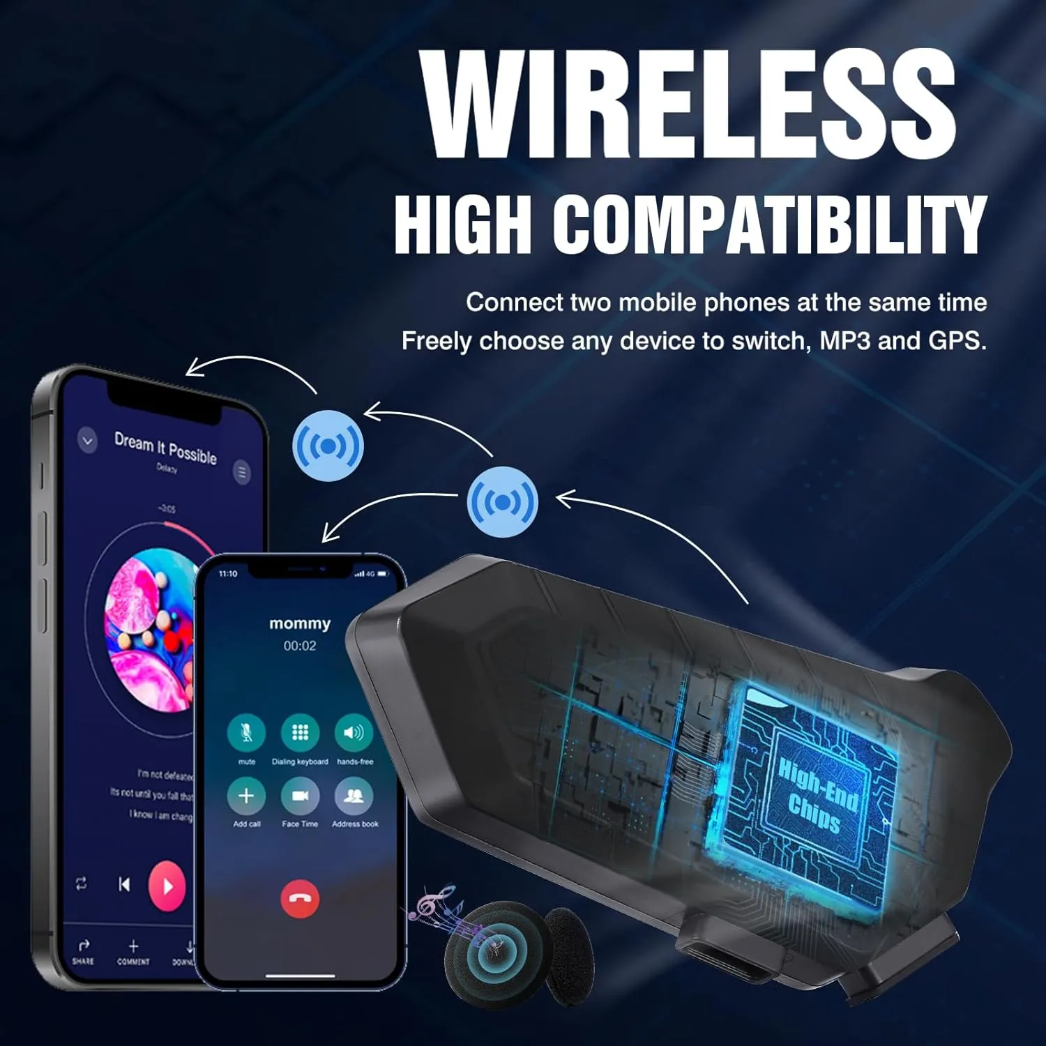 FEYA Motorcycle Helmet Speakers High Battery Life Helmet Headphone IPX6 Automatic Answer/Call Music Control/Intelligent Noise/Wake up Siri, 2 Different Types of Mic - Compatible with All Helmets