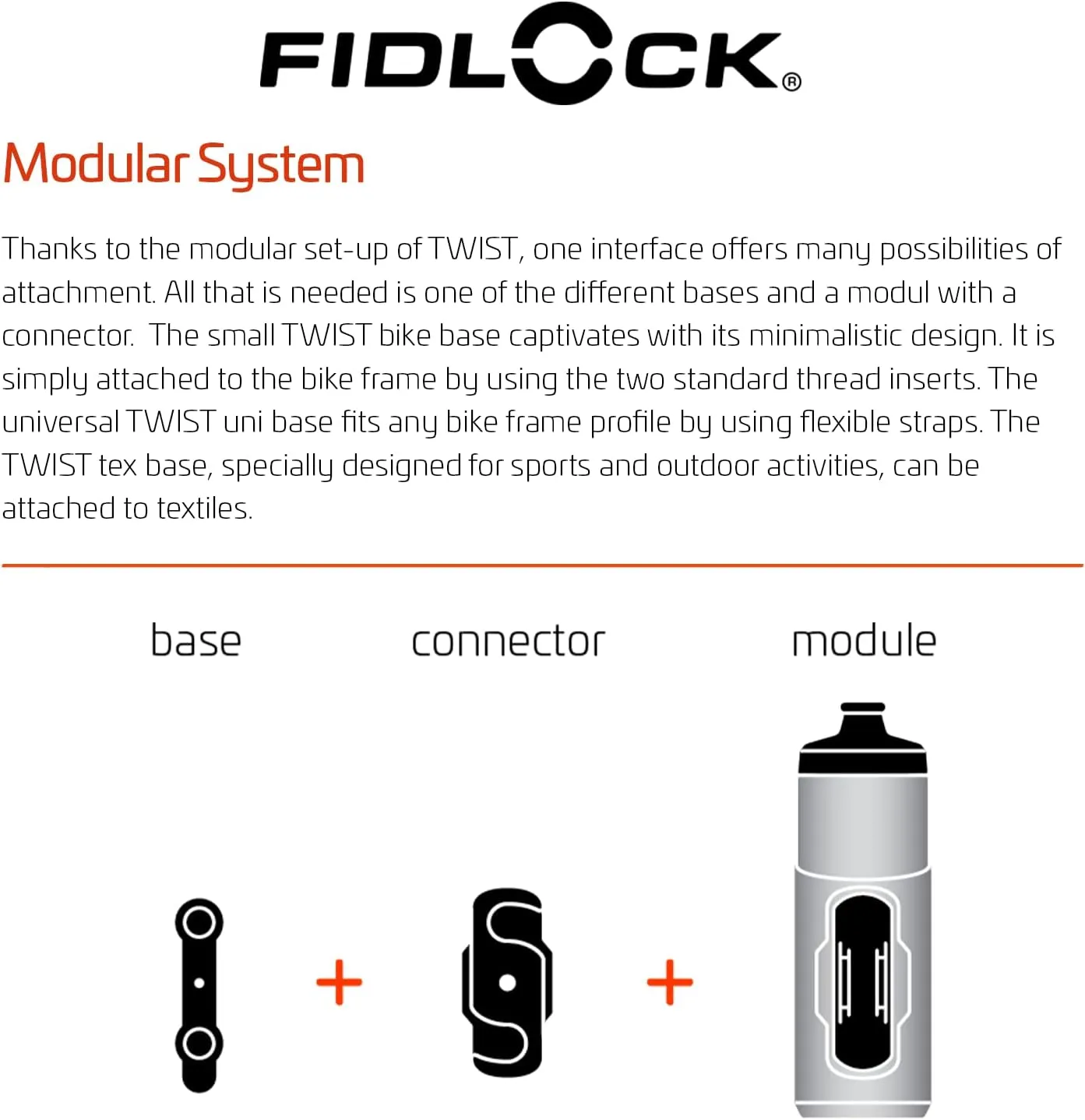 FIDLOCK Twist Bottle 590ml/20oz   Base Systems | New Leak-Proof, Self-Sealing Bottle Cap | Bike Water Bottle Holder with No Screws & Attached Bottle | Cage Free Magnetic Rack | Clear