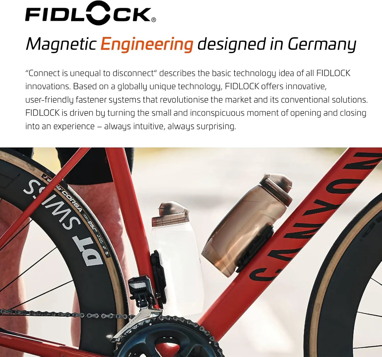 FIDLOCK Twist Bottle 590ml/20oz   Base Systems | New Leak-Proof, Self-Sealing Bottle Cap | Bike Water Bottle Holder with No Screws & Attached Bottle | Cage Free Magnetic Rack | Clear