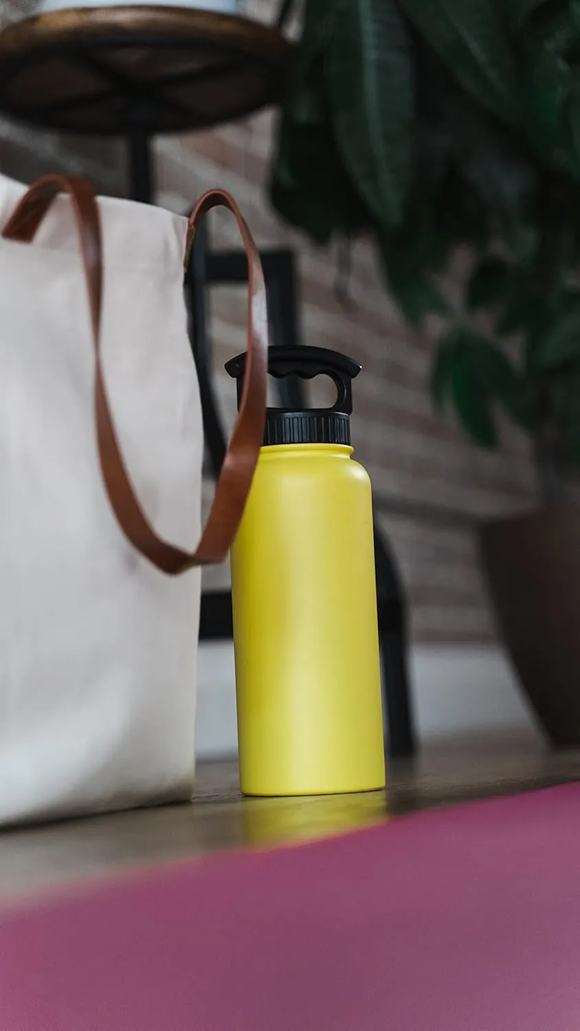 FIFTY/FIFTY Double Wall Vacuum Insulated Water Bottle, Stainless Steel, Wide Mouth with Three Finger Cap