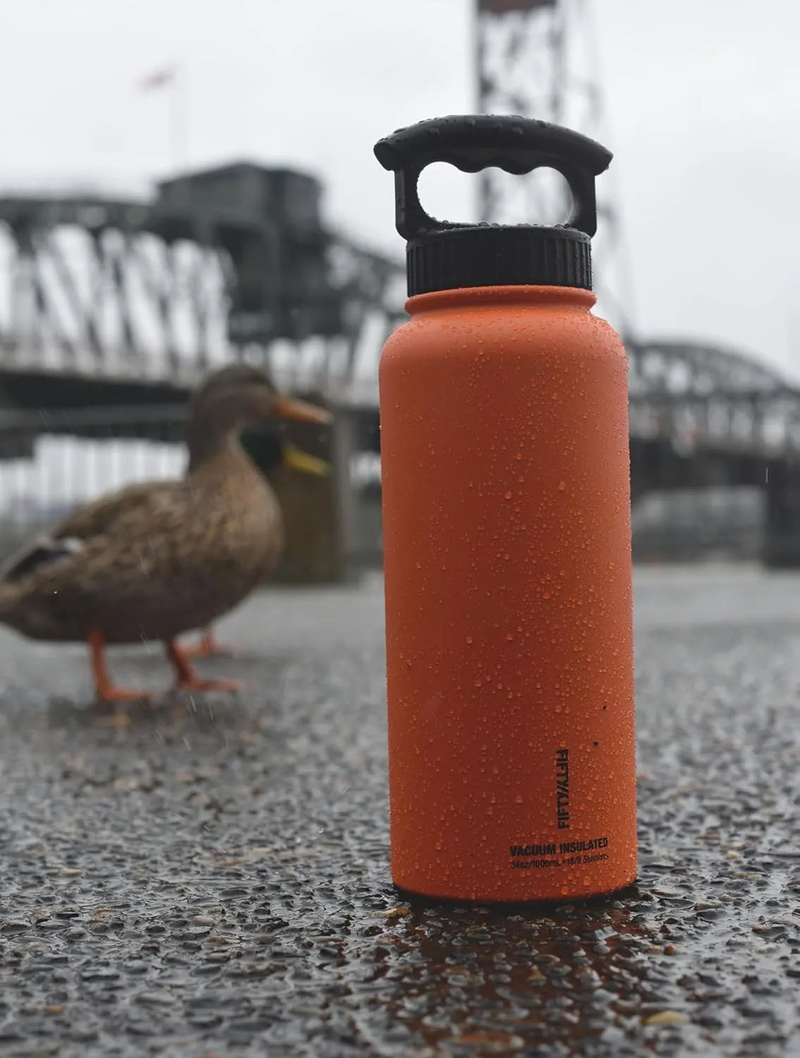 FIFTY/FIFTY Double Wall Vacuum Insulated Water Bottle, Stainless Steel, Wide Mouth with Three Finger Cap