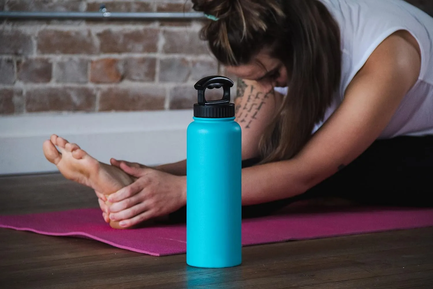 FIFTY/FIFTY Double Wall Vacuum Insulated Water Bottle, Stainless Steel, Wide Mouth with Three Finger Cap