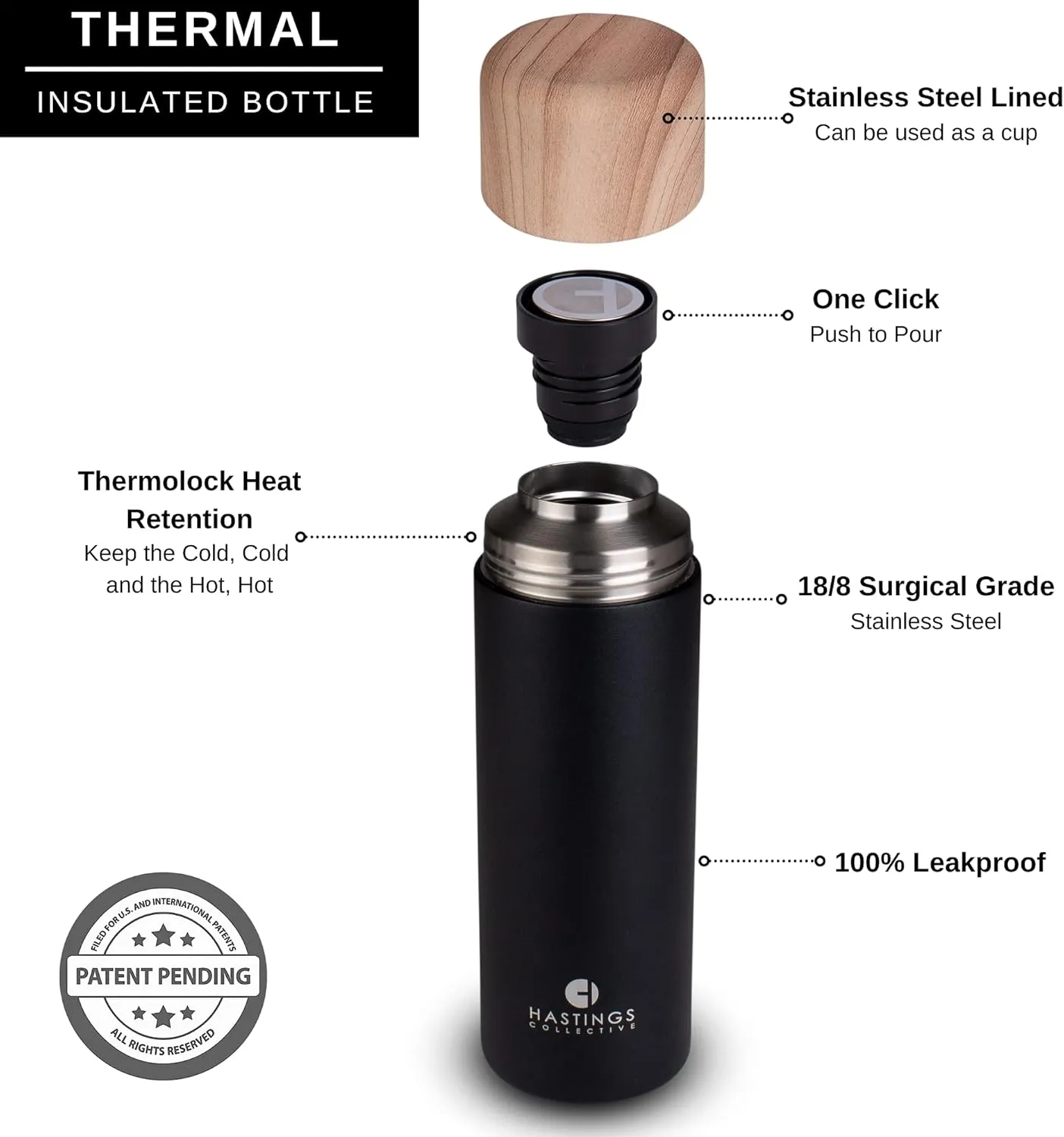 FIKA Slim Coffee Travel Mug Tumbler - Stainless Steel Vacuum Insulated Thermos Cup with Spill Proof Lid, 17oz (500ml) (Black)
