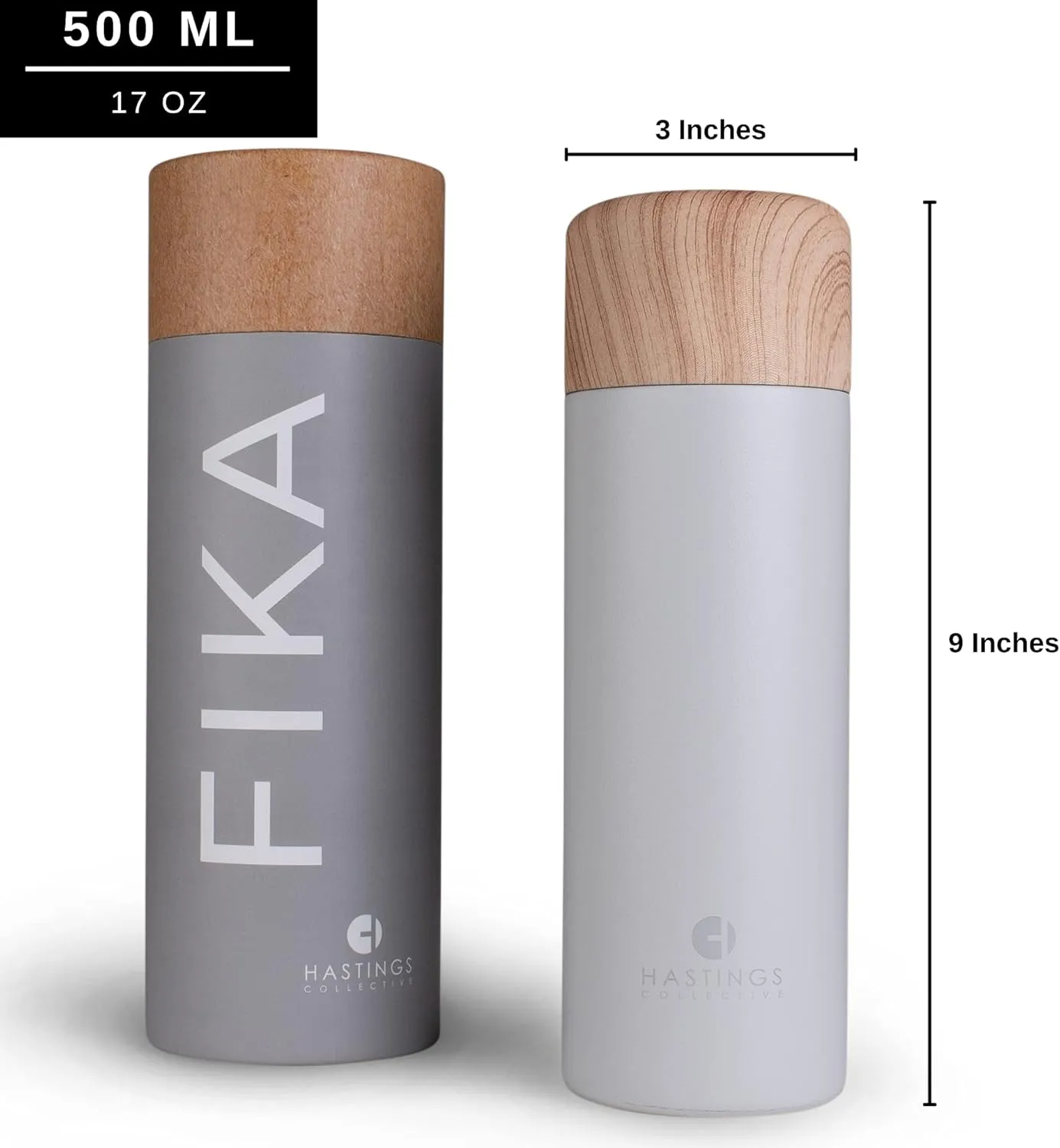 FIKA Slim Coffee Travel Mug Tumbler - Stainless Steel Vacuum Insulated Thermos Cup with Spill Proof Lid, 17oz (500ml) (Gray)