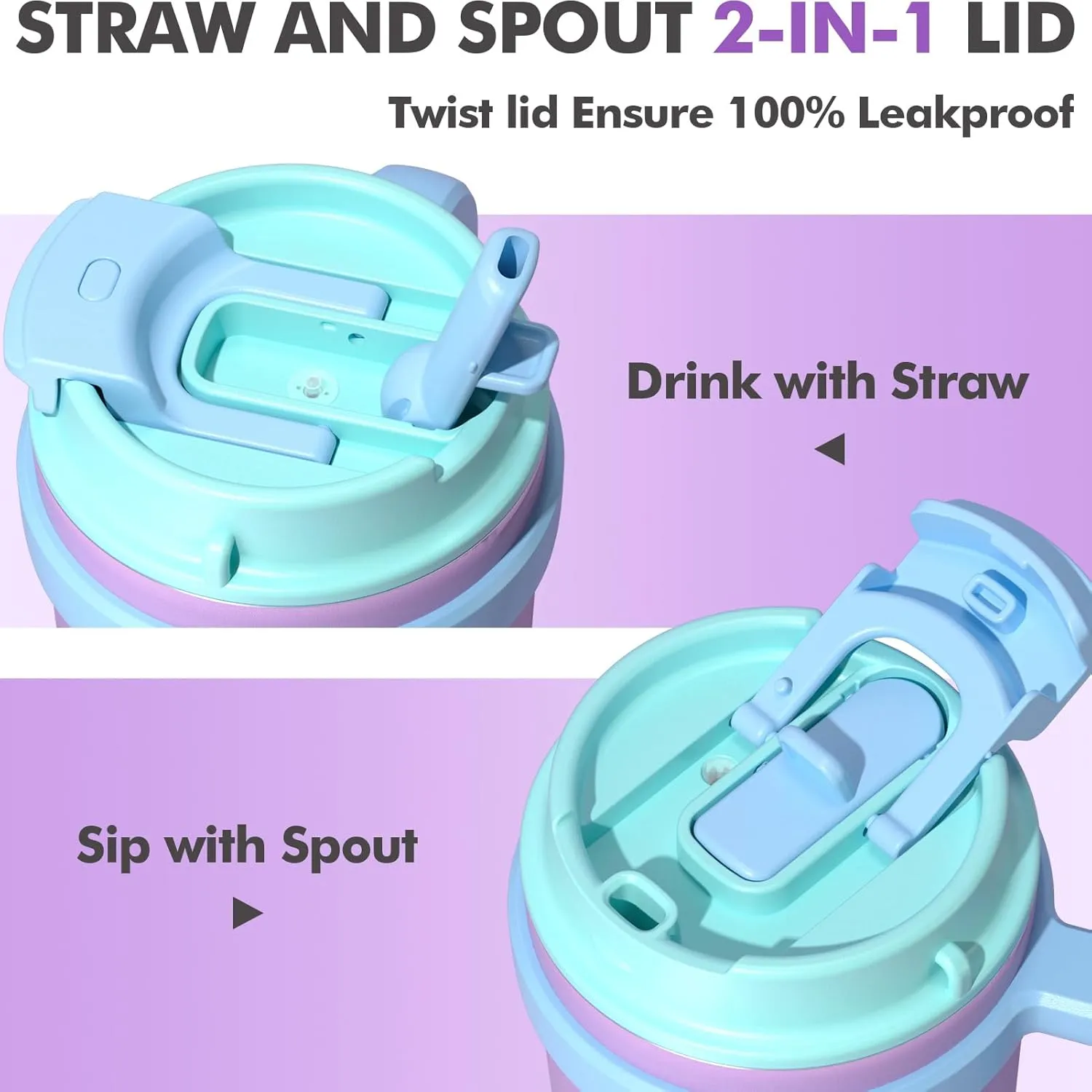 Fimibuke Kids Insulated Tumbler with Handle & Straw - 16oz Leak Proof Toddler Tumbler with Sip/Swig 2-in-1 Lid, BPA FREE 18/8 Stainless Steel Kids Water Bottle Drinking Cups Travel Mugs for Boys Girls