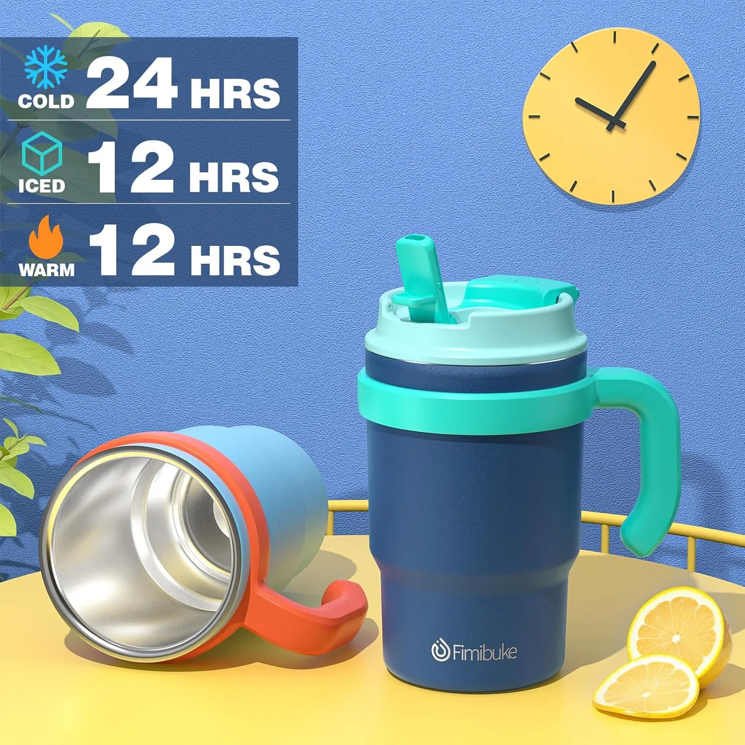 Fimibuke Kids Insulated Tumbler with Handle & Straw - 16oz Leak Proof Toddler Tumbler with Sip/Swig 2-in-1 Lid, BPA FREE 18/8 Stainless Steel Kids Water Bottle Drinking Cups Travel Mugs for Boys Girls