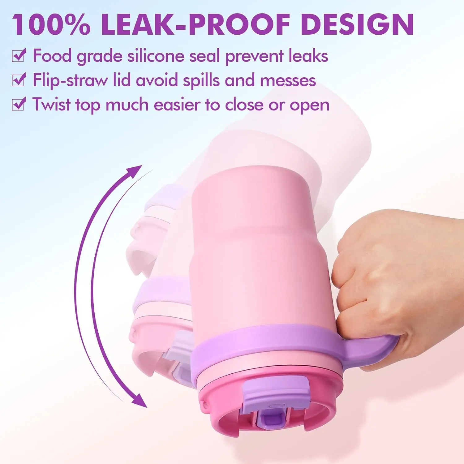 Fimibuke Kids Insulated Tumbler with Handle & Straw - 16oz Leak Proof Toddler Tumbler with Sip/Swig 2-in-1 Lid, BPA FREE 18/8 Stainless Steel Kids Water Bottle Drinking Cups Travel Mugs for Boys Girls