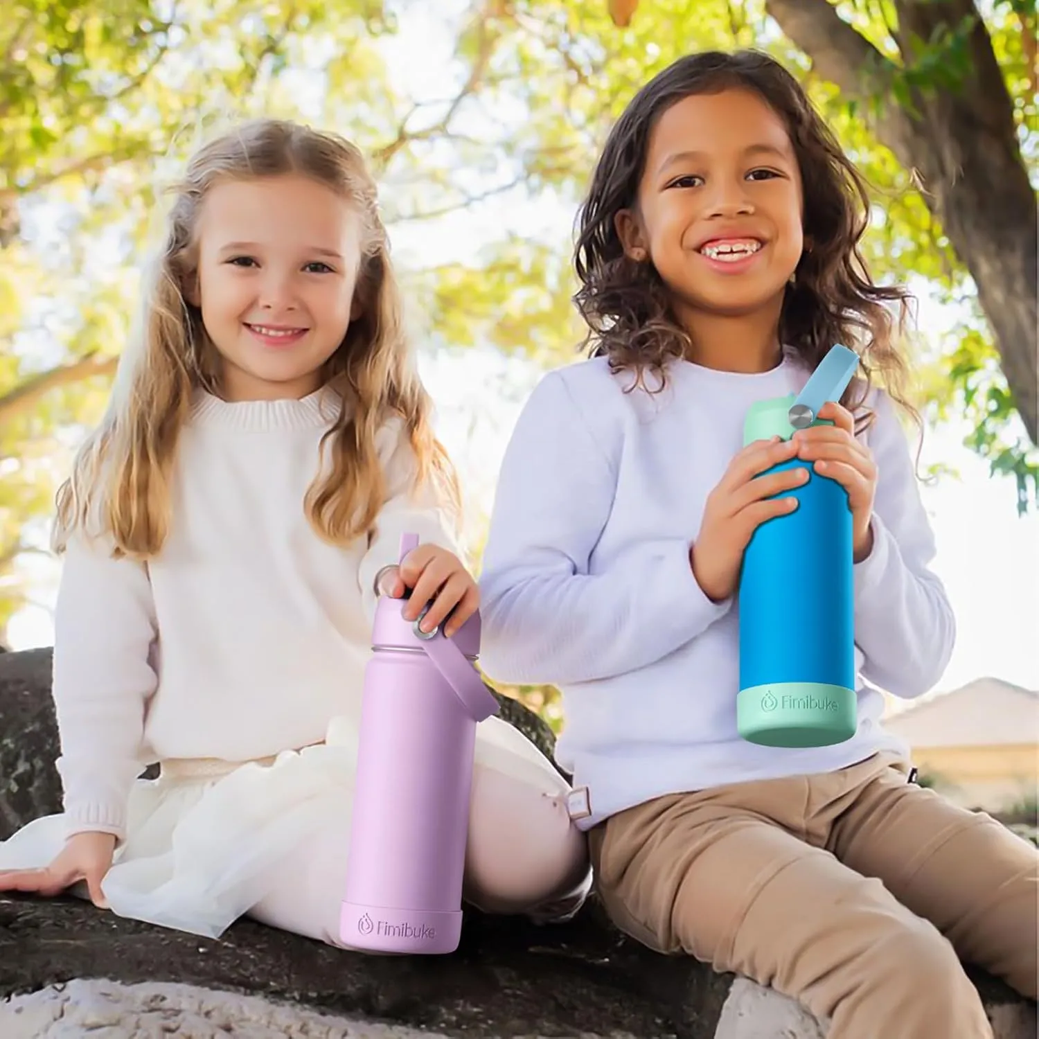 Fimibuke Kids Insulated Water Bottle - 18oz BPA-FREE 18/8 Stainless Steel Kid Cup with Straw Travel Tumbler Leak Proof Double Wall Vacuum Toddler Water Bottle for School Boy Girl（2 Pack, Candy/Bubble）