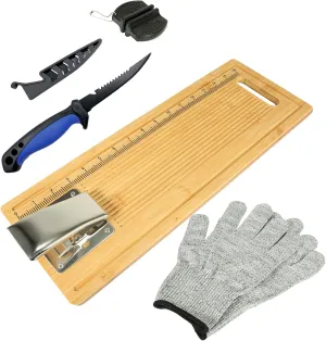 Fish Cleaning Board, Fish Fillet Board with Clamp Fillet Knife and Gloves, Portable Fishing Measuring Board 18 inches, Fish Cleaning Kit Gifts for Fishing Man Woman