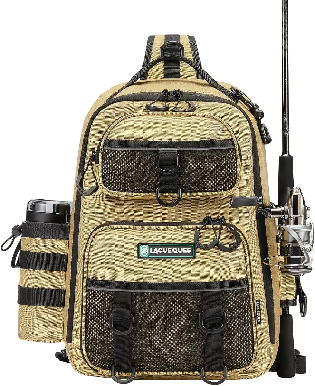 Fishing Tackle Bag Professional Fly Sling Fishing Bag,Fishing Crossbody Backpack 22L –Multi-Hook Design, Rod Holder, Insulated Cup Pocket, 3x3700 Tackle Box Capacity