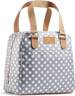 Fit & Fresh Lunch Bag For Women, Insulated Womens Lunch Bag For Work, Leakproof & Stain-Resistant Large Lunch Box For Women With Containers, Zipper Closure Minneola Bag Grey Dot