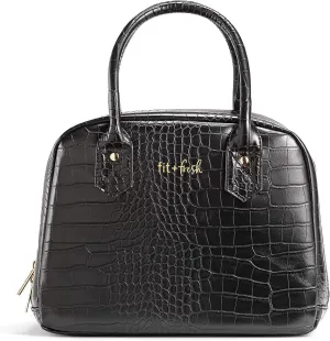 Fit & Fresh Lyon Luxe Lunch Bag For Women, Insulated Womens Lunch Bag For Work, Leakproof & Stain-Resistant Large Lunch Box For Women, Faux Croc Leather, Black