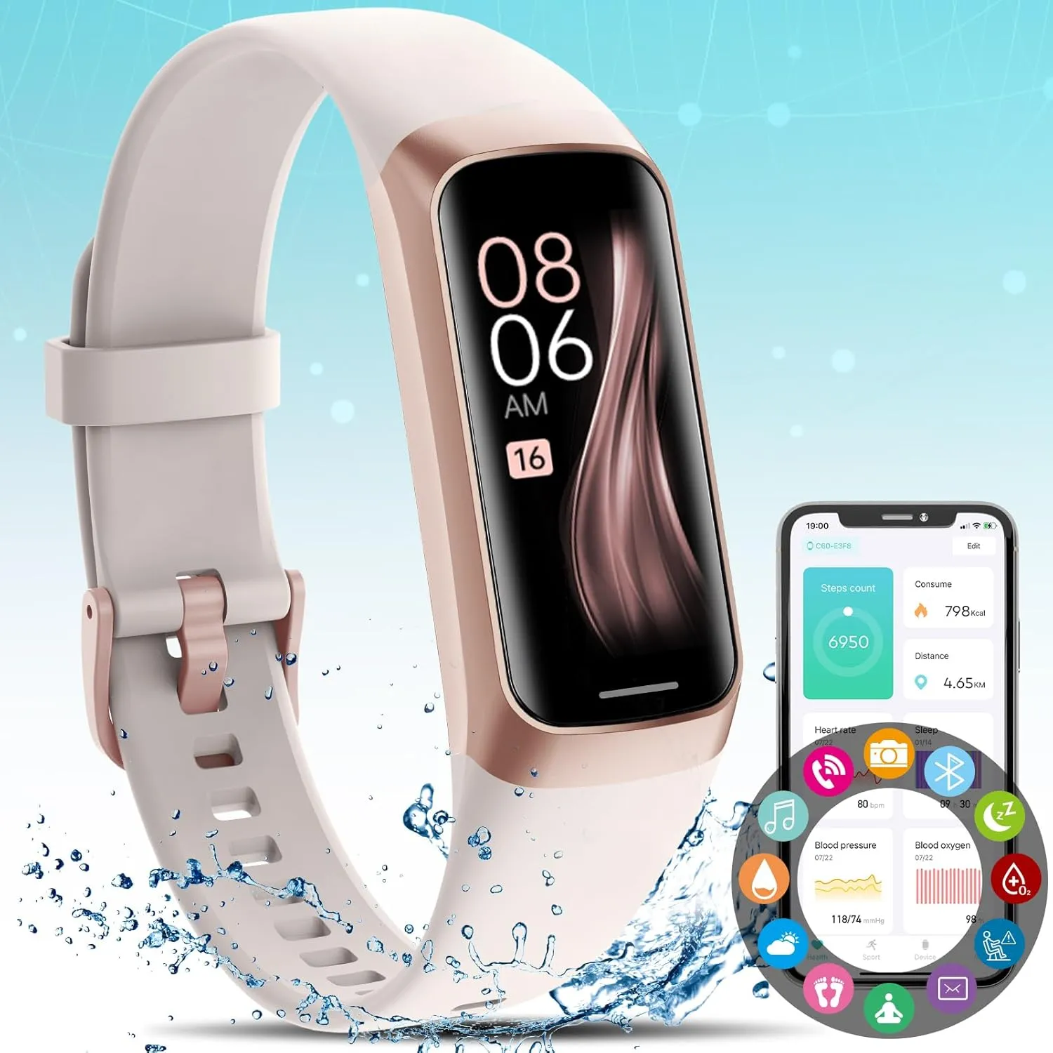 Fitness Activity Tracker for Men Women,Smart Watch with Blood Pressure Monitor Heart Rate Sleep Monitor IP67 Waterproof Pedometer Step Counter Calorie Tracker Health Watch for Android iOS Phones White