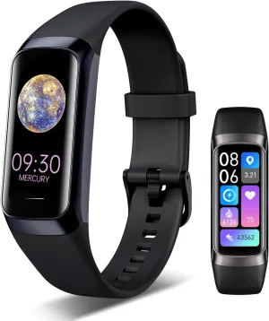 Fitness Tracker, 24/7 Heart Rate Blood Oxygen Blood Pressure Body Temp Monitor Sleep Calorie Tracker with 1.1" AMOLED Touch Color Screen Pedometer Smart Watch Waterproof for Women Men