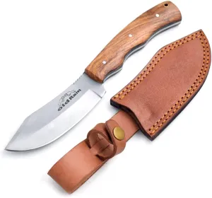 Fix Blade Full Tang Hunting Knife Wood Handle High Carbon Steel w/Sheath