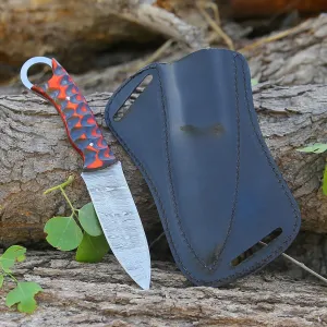 Fixed Blade Hunting Back Belt Tracker Knife Damascus Steel EDC Bushcraft Knives, Full Tang Scout Carry Knife with Leather Sheath, Ideal for Skinning Outdoor Camping, Hunting, Hiking, Survival Knives