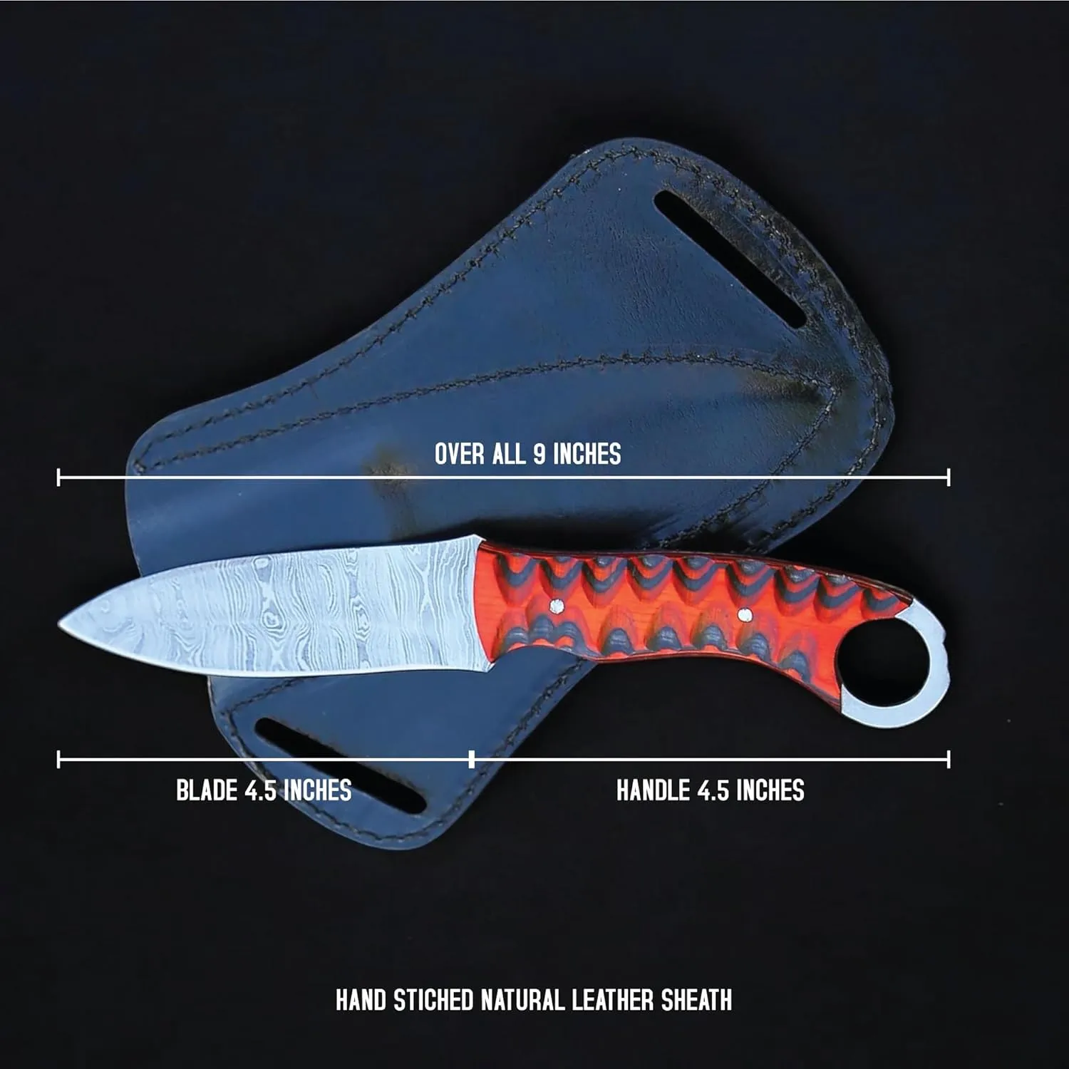Fixed Blade Hunting Back Belt Tracker Knife Damascus Steel EDC Bushcraft Knives, Full Tang Scout Carry Knife with Leather Sheath, Ideal for Skinning Outdoor Camping, Hunting, Hiking, Survival Knives