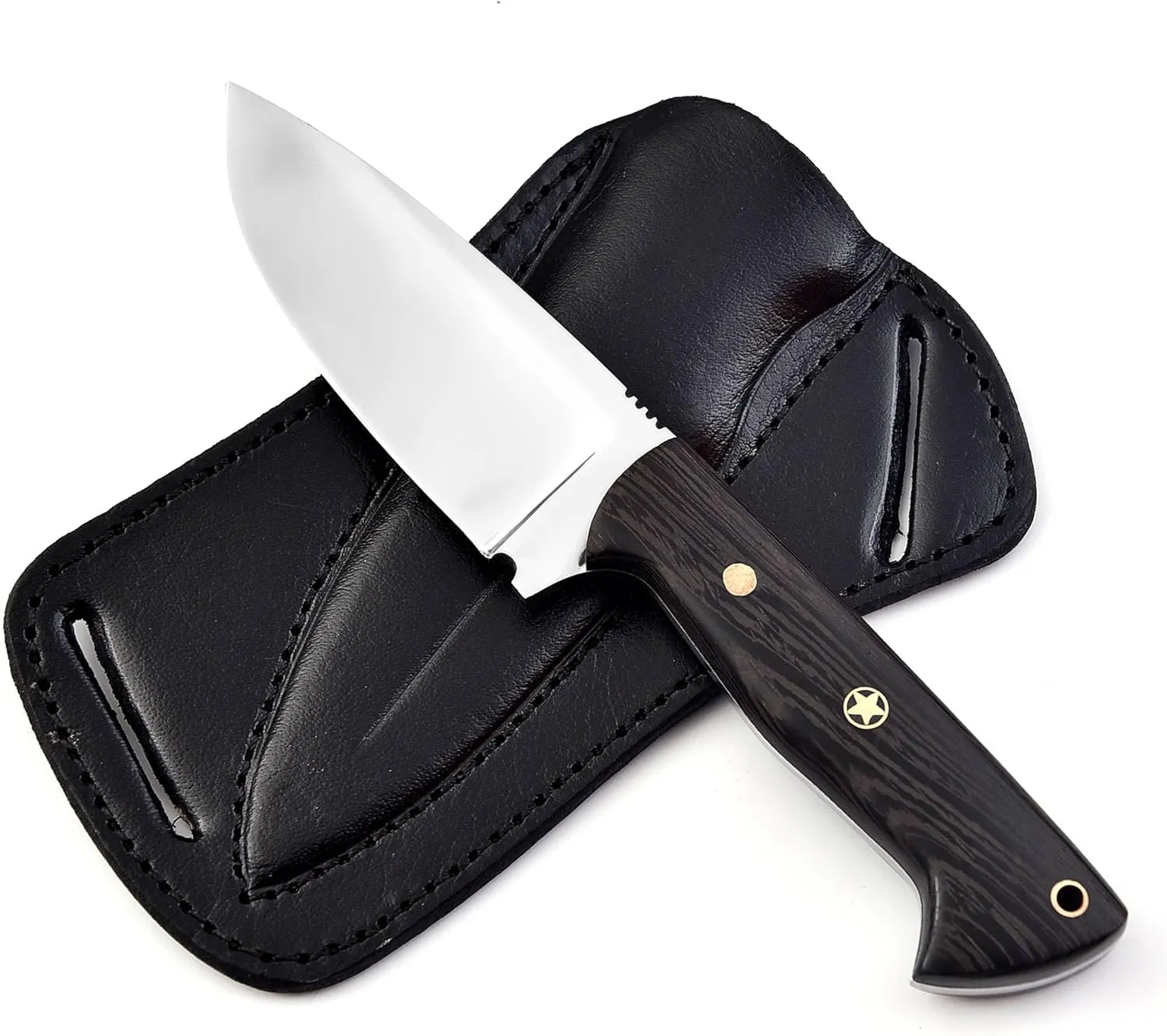 Fixed Blade Hunting Tracker Knife With Handmade Cross Pouch Back Belt Premium Leather Sheath. Bushcraft Knife, Scout Carry Knife. Forged Full Tang Knife Wenge Wooden Handle | EDC Razor Sharp Blade.
