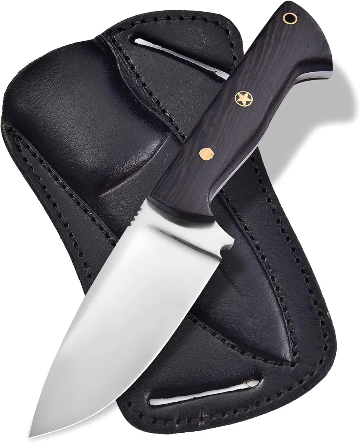 Fixed Blade Hunting Tracker Knife With Handmade Cross Pouch Back Belt Premium Leather Sheath. Bushcraft Knife, Scout Carry Knife. Forged Full Tang Knife Wenge Wooden Handle | EDC Razor Sharp Blade.