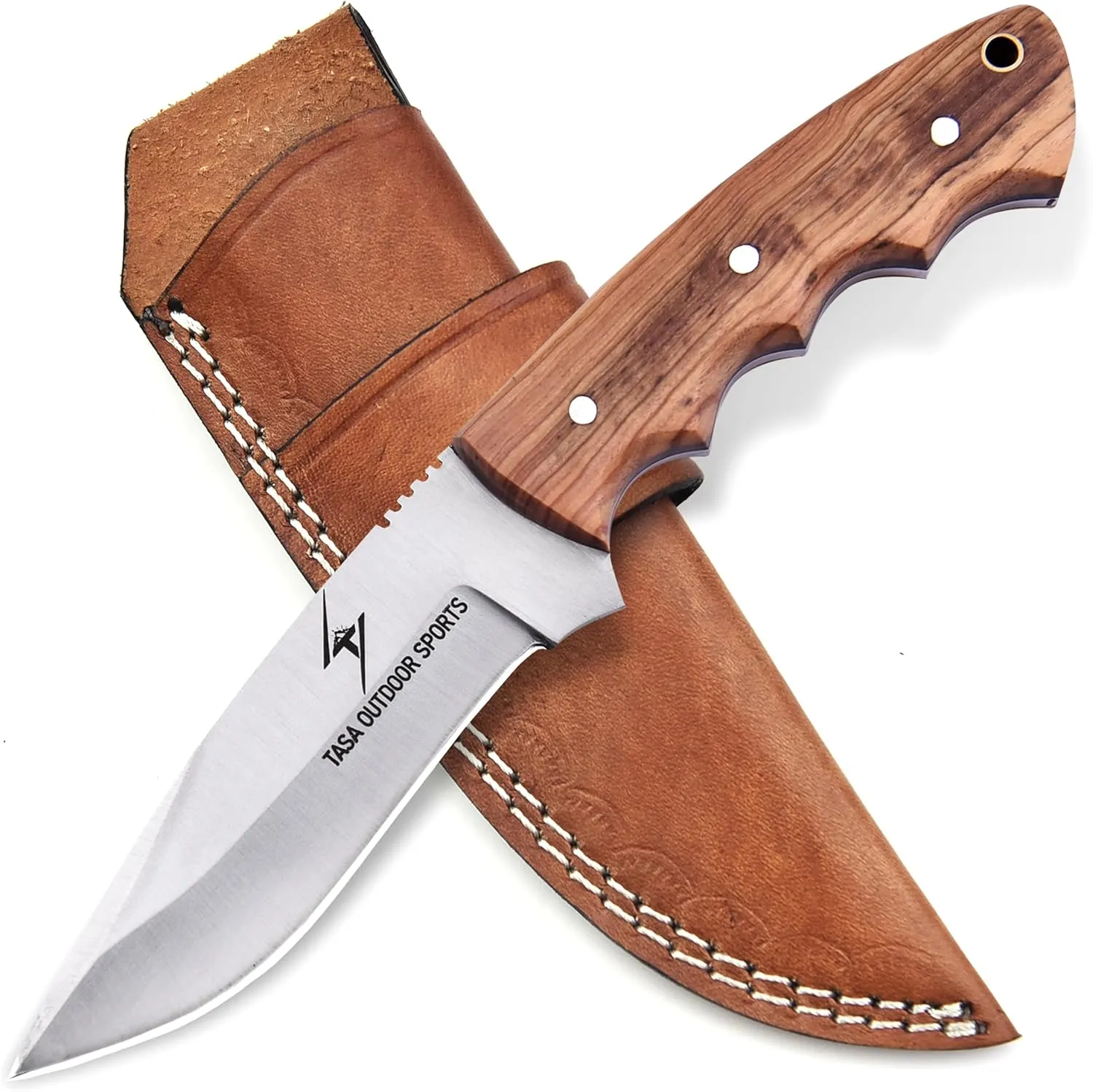 Fixed Blade Knife – 9" Skinner Hunting Knife For Men With Olive Wood Handle, 1095c Steel Full Tang Bushcraft Knife With Sheath, For Camping, Survival and Outdoor Use