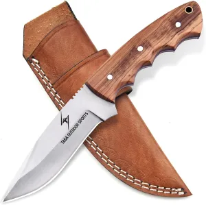 Fixed Blade Knife – 9" Skinner Hunting Knife For Men With Olive Wood Handle, 1095c Steel Full Tang Bushcraft Knife With Sheath, For Camping, Survival and Outdoor Use