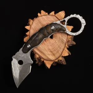 Fixed Double Blade Mini Small tactical Claw knife sheath Edc (damascus fluorescent)