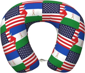 Flag of The Afar Region and America Neck Pillow Memory Foam U-Shaped Travel Neck Pillow for Airplanes Car Home