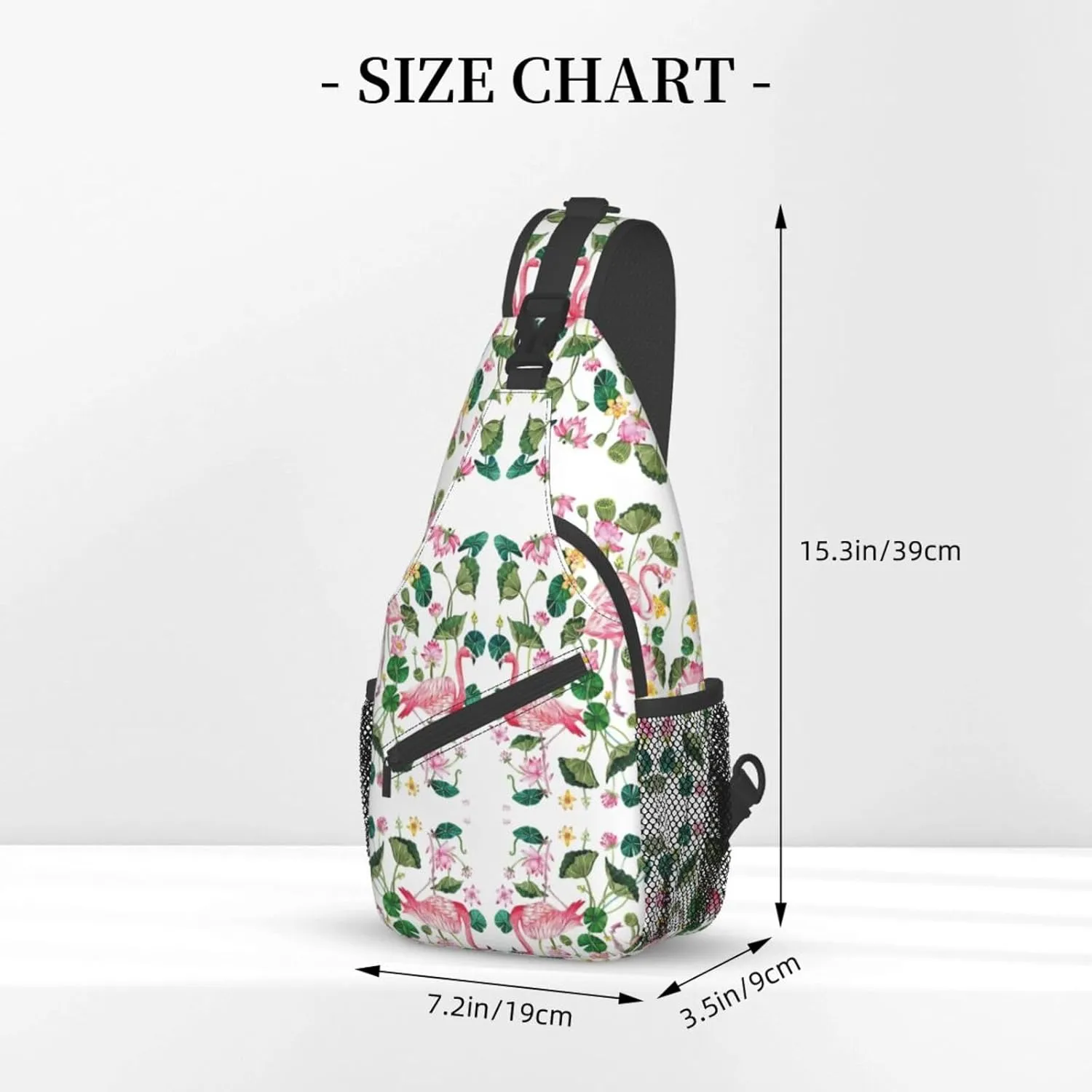 Flamingo Bird Round Leaves Unisex Crossbody Backpack Travel Hiking Casual Chest Bags Lightweight Fashion