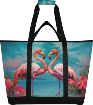 Flamingo Reusable Insulated Cooler Bag with Ice Pack Compartment - Large 47L Waterproof Thermal Grocery Tote for Picnic Beach Camping Lunch Storage