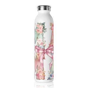 Floral Monogram Slim Water Bottle - Personalized BPA-Free Hydration for Her