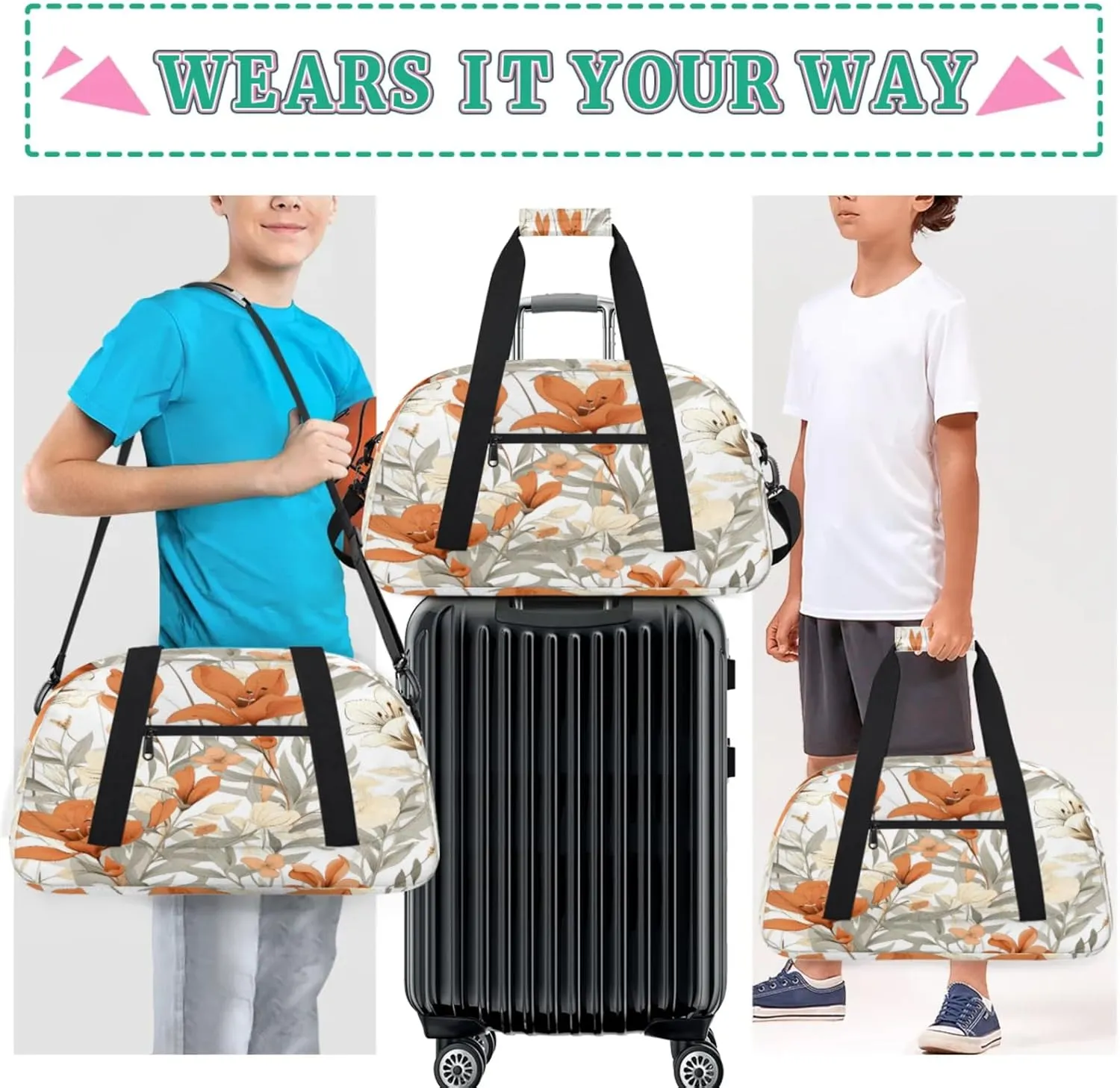 Floral Spring Gym Bag for Women Men, Sports Travel Duffel Bag Lightweight Workout Bag Carry On Overnight Weekender Bag