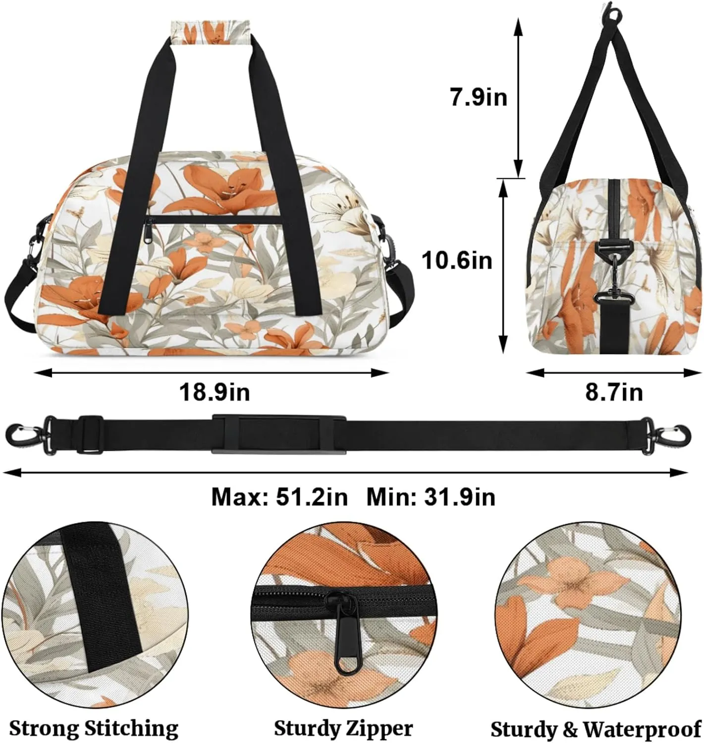 Floral Spring Gym Bag for Women Men, Sports Travel Duffel Bag Lightweight Workout Bag Carry On Overnight Weekender Bag