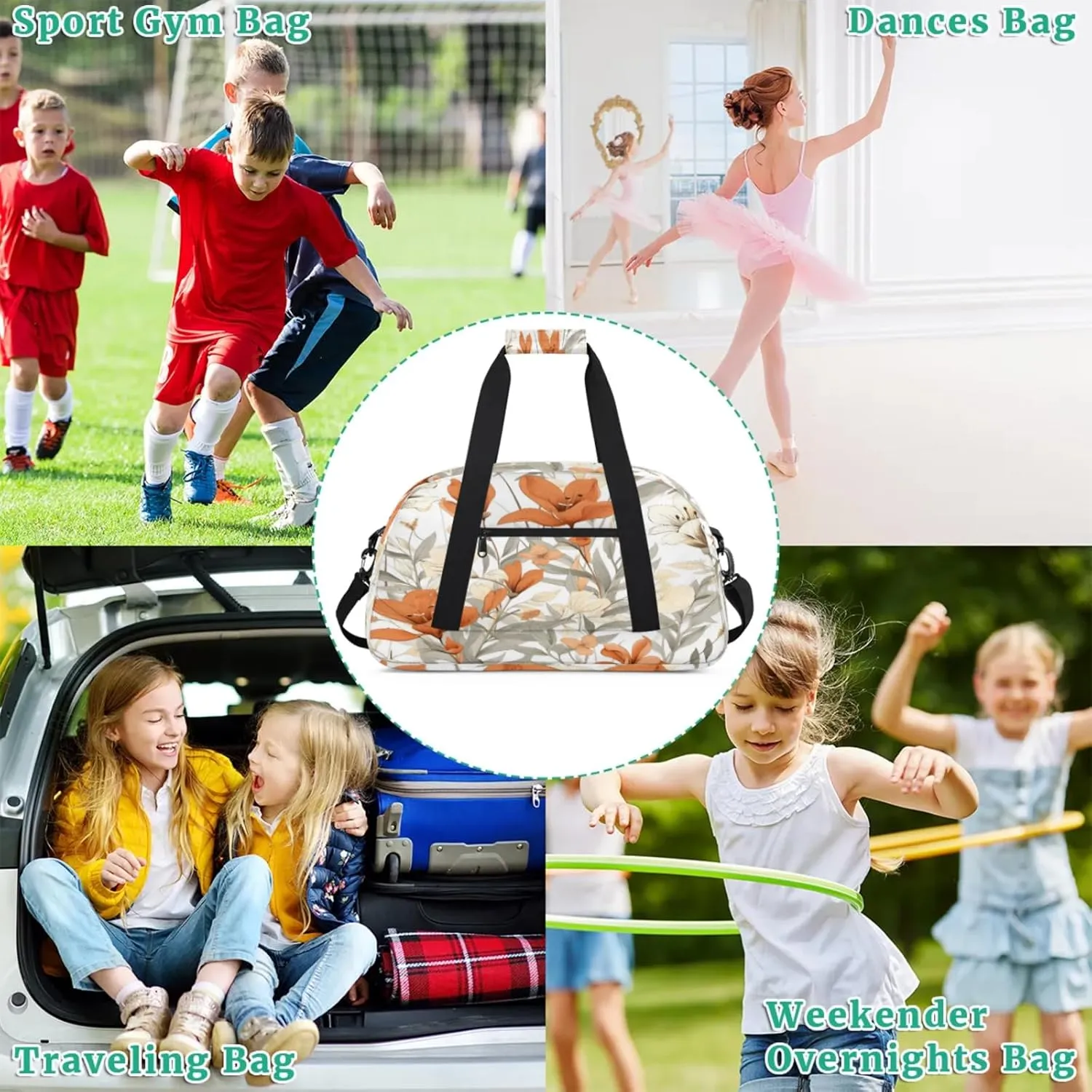 Floral Spring Gym Bag for Women Men, Sports Travel Duffel Bag Lightweight Workout Bag Carry On Overnight Weekender Bag