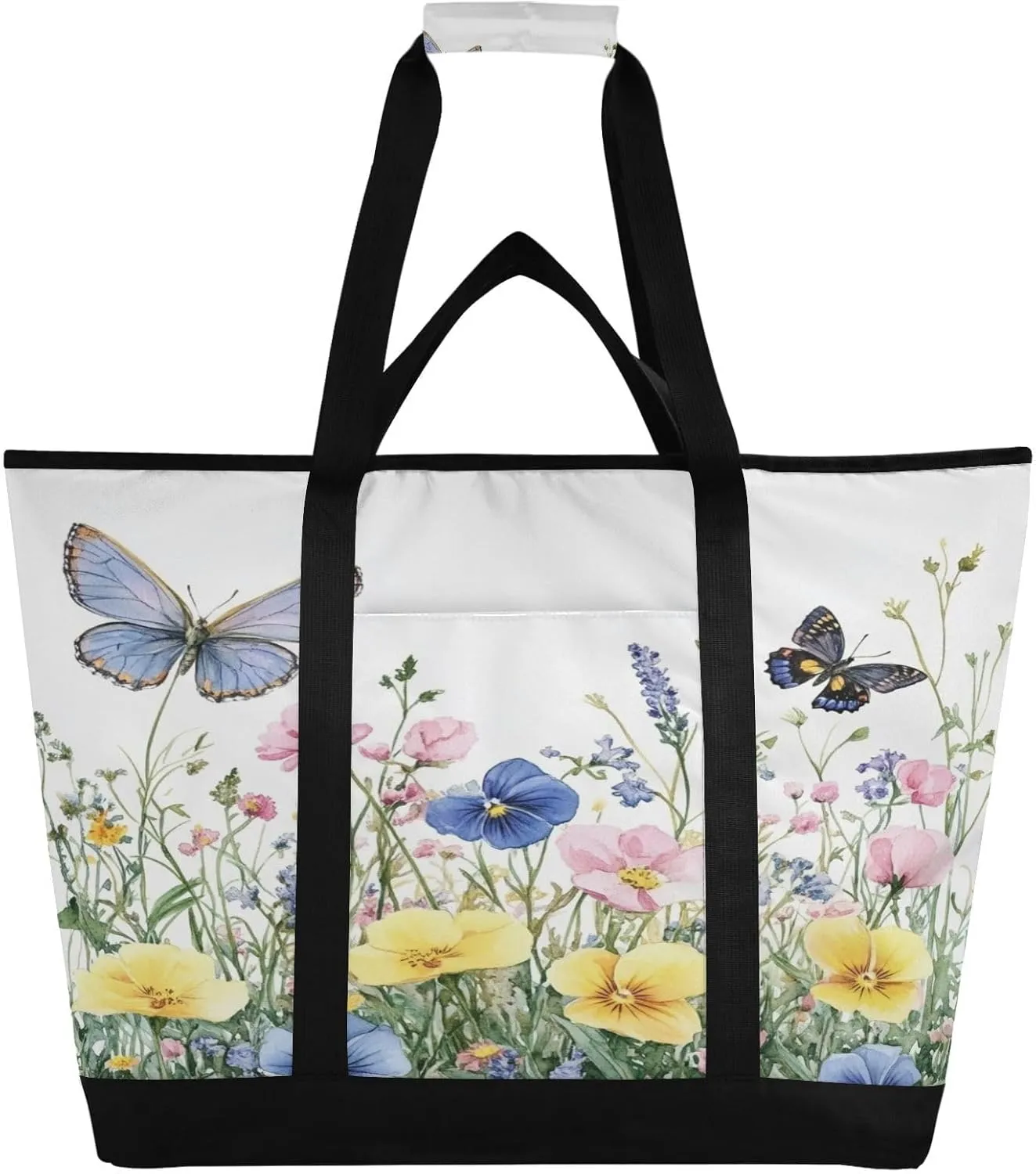 Flowers Butterfly Reusable Insulated Lunchbox Cooler Bag, Leakproof Kitchen Grocery Bag Collapsible Portable Cooler Tote Bag for Picnic, Camping, Office, Travel