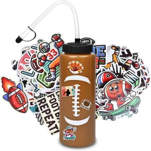 Football Water Bottle with Long Straw,1 Pack Squeeze Water Bottle,Football Stuff Gifts for Men Boys 6-8 8-12 12-14(1L,BPA-Free)