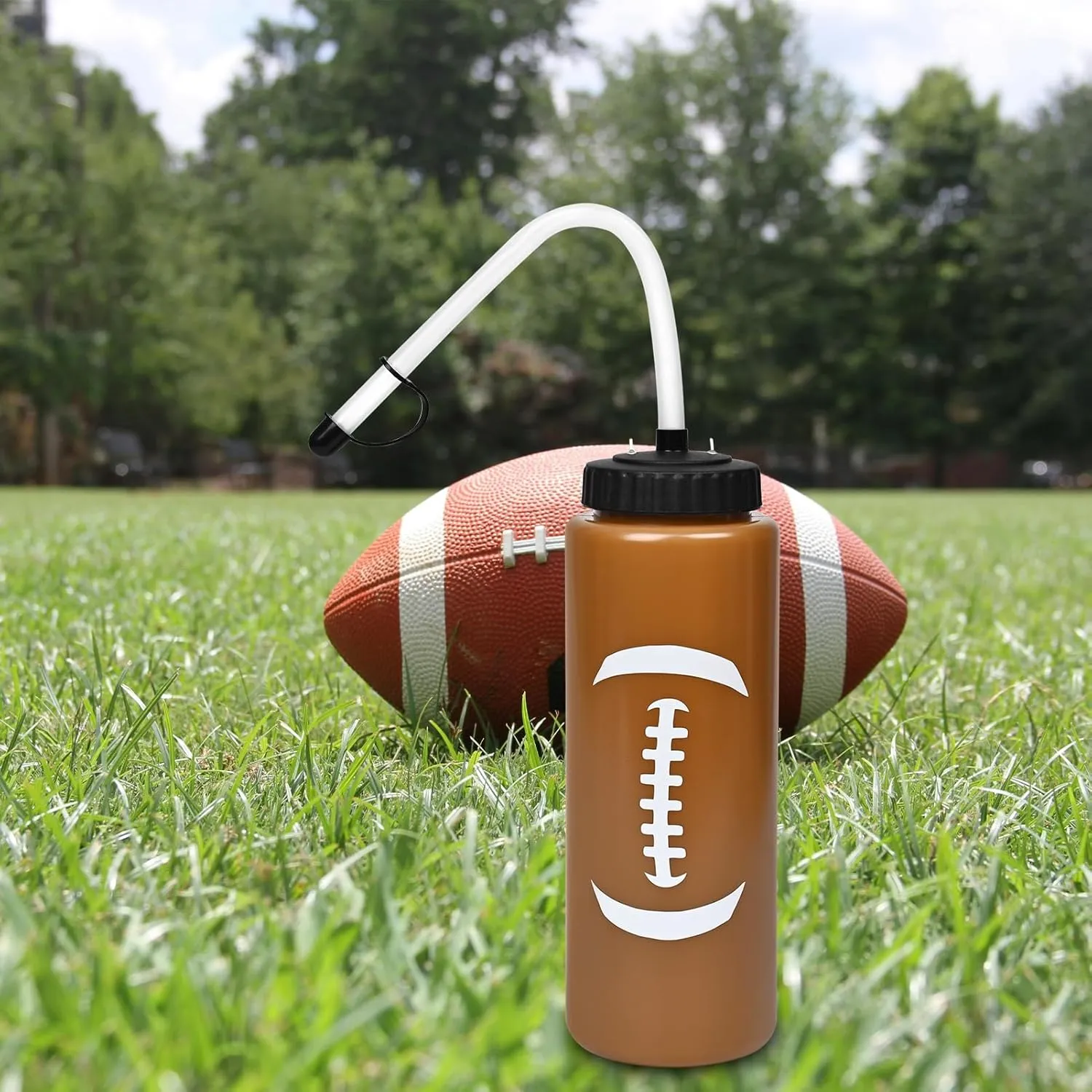Football Water Bottle with Long Straw,1 Pack Squeeze Water Bottle,Football Stuff Gifts for Men Boys 6-8 8-12 12-14(1L,BPA-Free)
