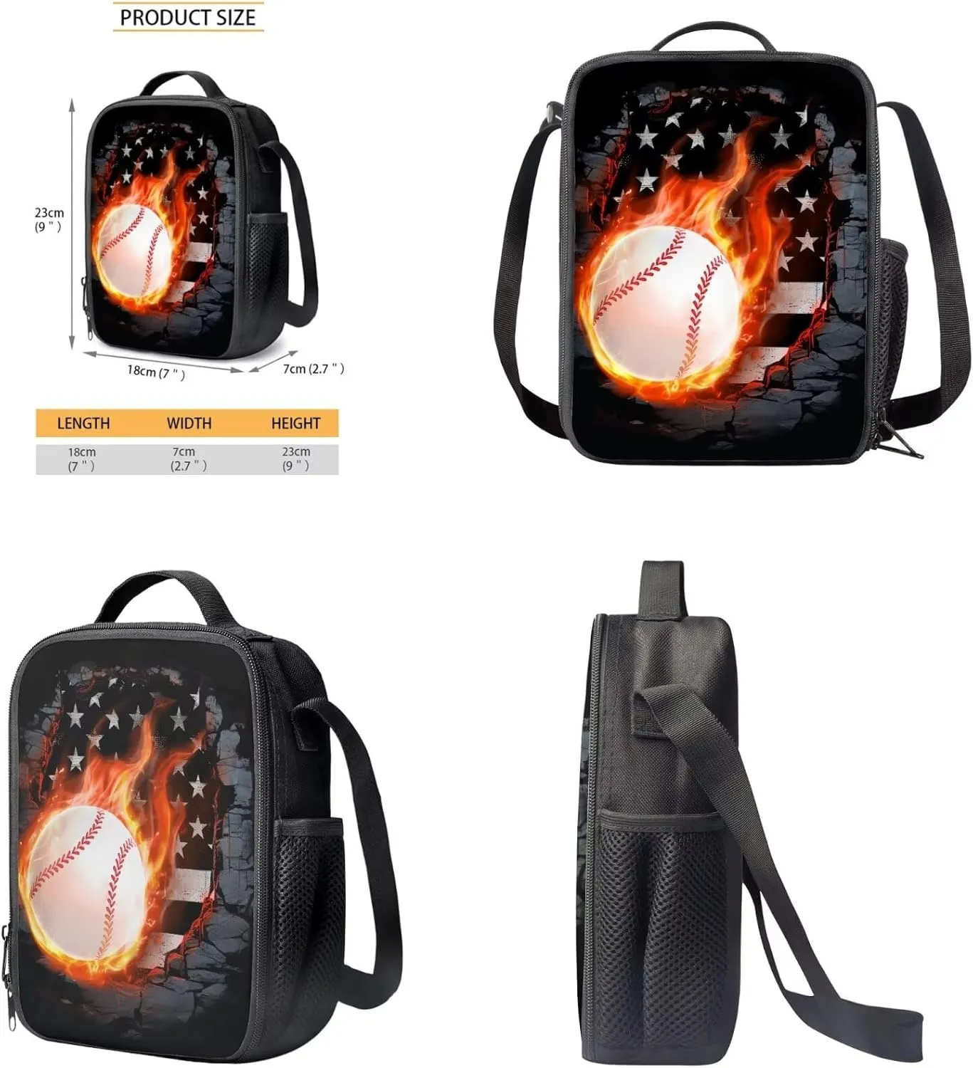 FOR U DESIGNS 3 Pcs Baseball Backpack for Boys 12-14 American Flag Bookbag and Lunch Box Set 17 Inch Kindergarten Elementary School Bag 5th Grade Mochilas Para Niñas