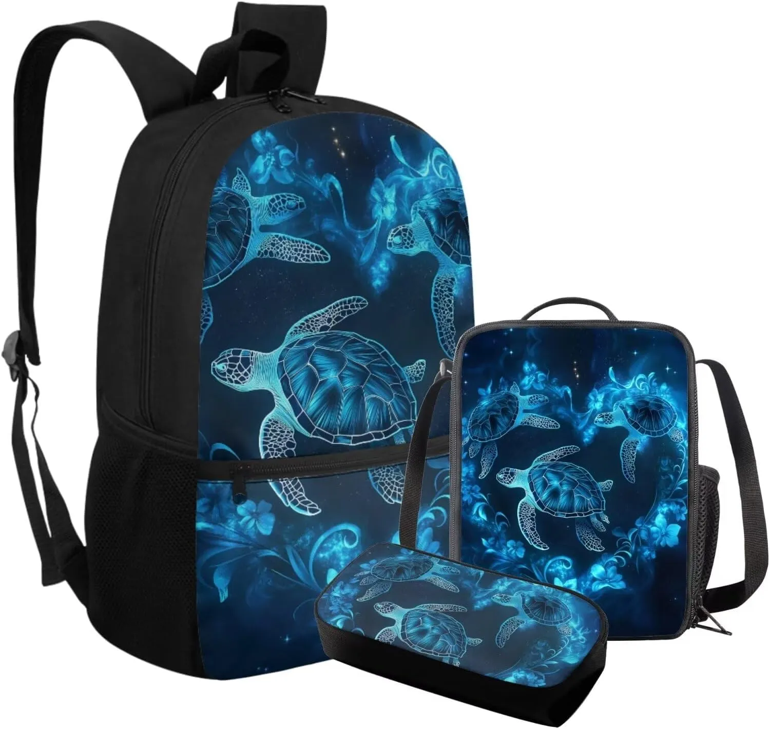 FOR U DESIGNS Turtle Backpack for Kids 8-12 Kindergarten Elementary School Bag 5th Grade Large Capacity Bookbag Set with Lunch Box 3 Piece Back Pack 17 Inch