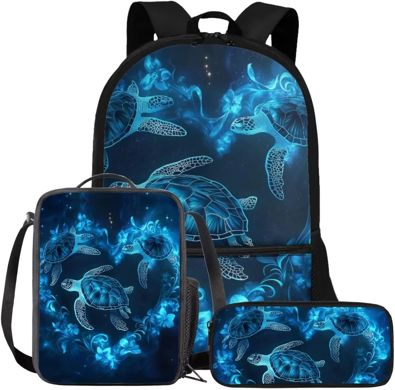 FOR U DESIGNS Turtle Backpack for Kids 8-12 Kindergarten Elementary School Bag 5th Grade Large Capacity Bookbag Set with Lunch Box 3 Piece Back Pack 17 Inch