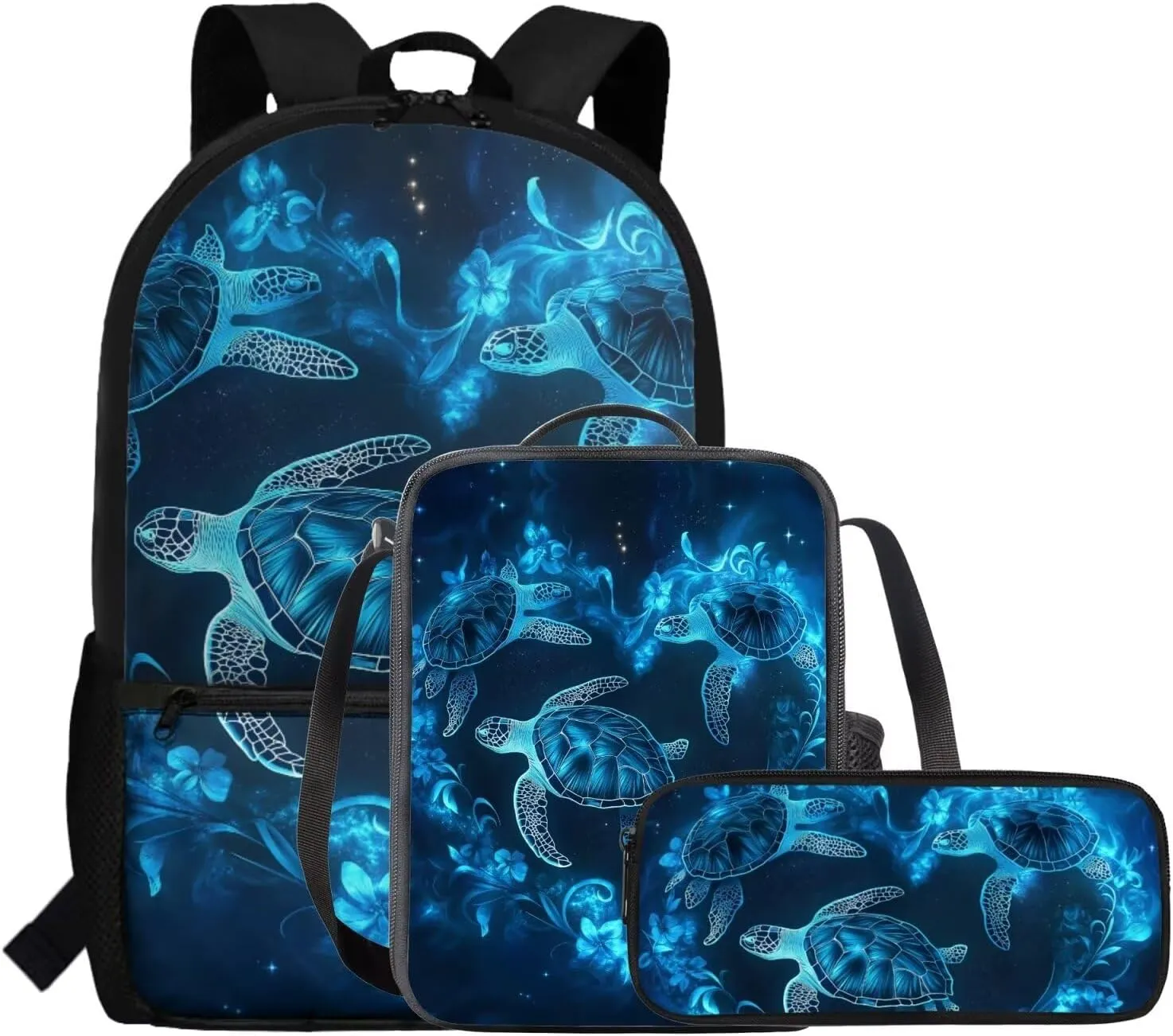 FOR U DESIGNS Turtle Backpack for Kids 8-12 Kindergarten Elementary School Bag 5th Grade Large Capacity Bookbag Set with Lunch Box 3 Piece Back Pack 17 Inch