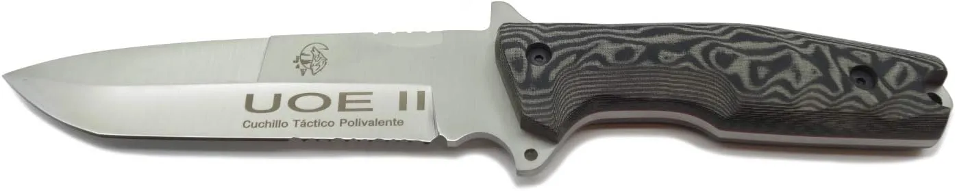 Forester UOE Tactical Knife - 5-3/4" Blade - Black-Gray Micarta Handle - Night Camo