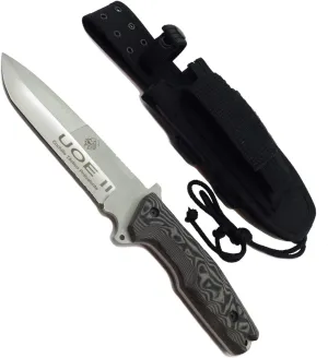 Forester UOE Tactical Knife - 5-3/4" Blade - Black-Gray Micarta Handle - Night Camo