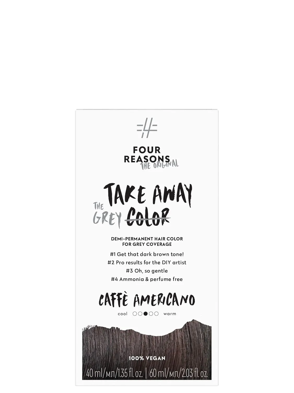 Four Reasons Original Takeaway Color – Caffe Americano 4.0 - Demi-Permanent Hair Color- Ammonia-Free and Fragrance-Free Hair Dye with GRAY COVERAGE - 100% Vegan & Cruelty Free