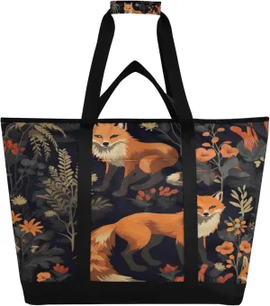 Fox Reusable Insulated Cooler Bag with Ice Pack Compartment - Large 47L Waterproof Thermal Grocery Tote for Picnic Beach Camping Lunch Storage